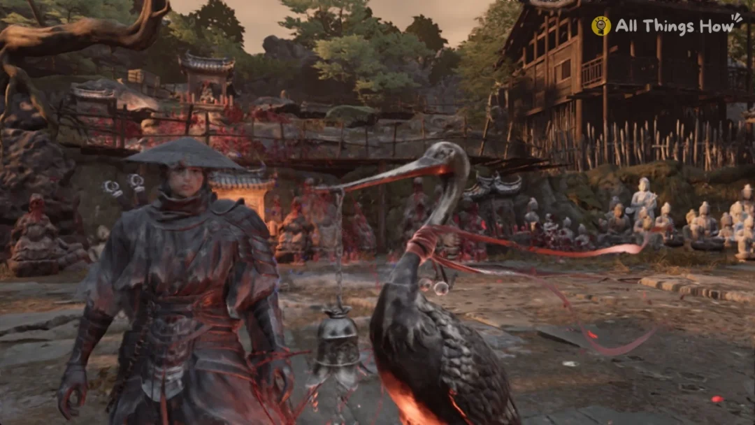 Soul beside The Lady Grounds crane bell in the Village of Lu, Phantom Blade Zero