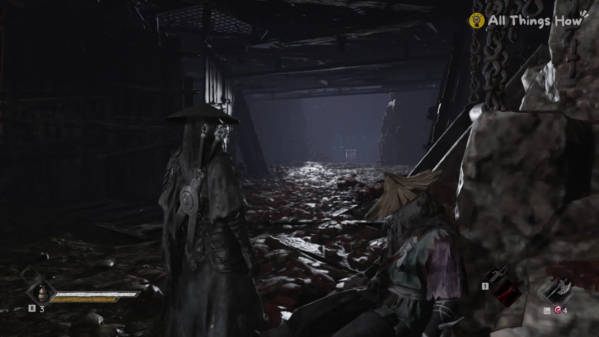 The long wooden-walled corridor leading off the key ledge in the storehouse cellar, Phantom Blade Zero