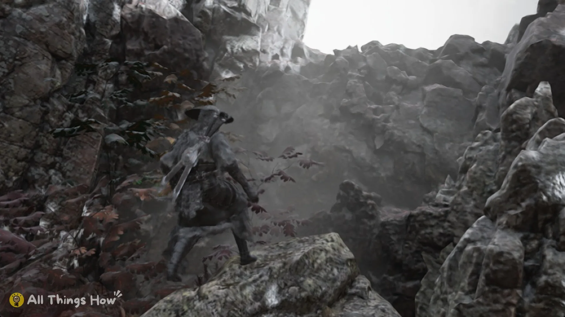 Soul stepping out onto the rocky slope outside the storehouse cellar, Phantom Blade Zero