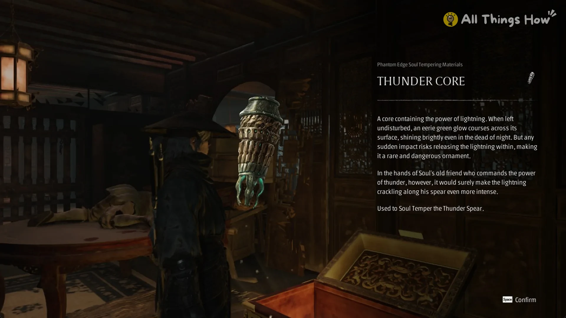 The Thunder Core item card, a Phantom Edge Soul Tempering Material used to Soul Temper the Thunder Spear, Phantom Blade Zero