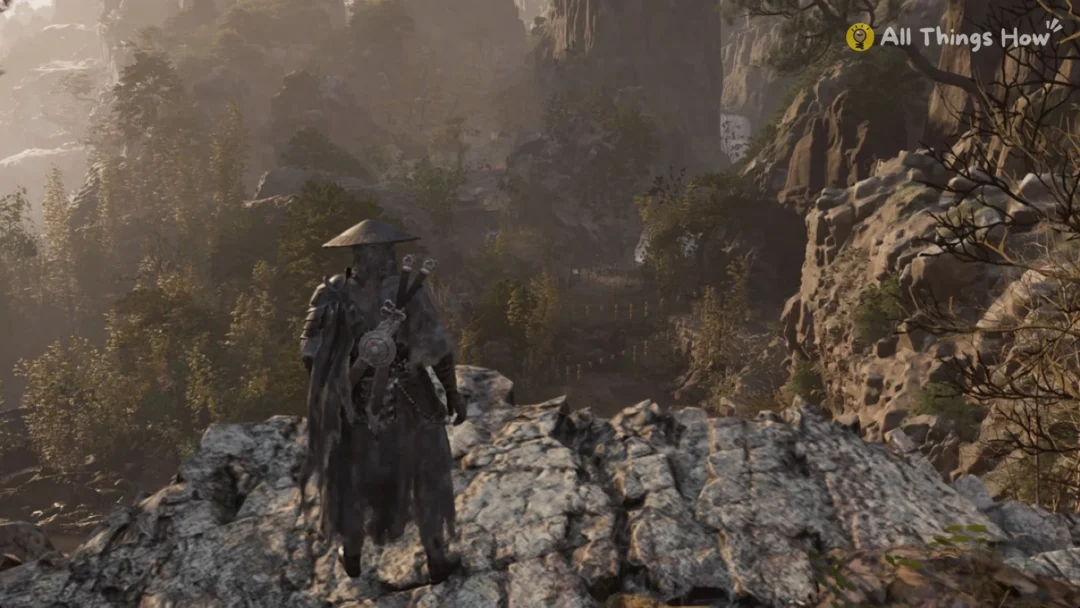 Soul standing on rocks above a misty valley, Phantom Blade Zero