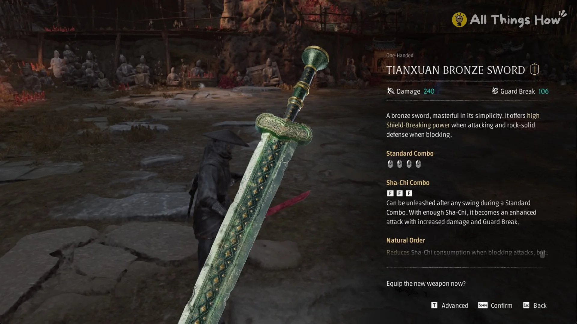The Tianxuan Bronze Sword reward card after the Master Bi Yuan fight, Phantom Blade Zero