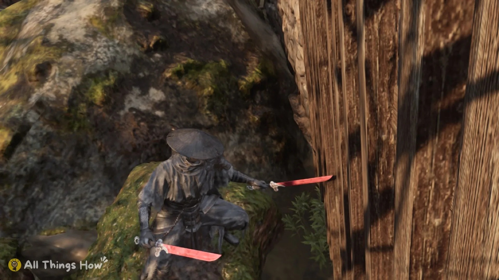 Soul next to a wooden post by the rocks, Phantom Blade Zero