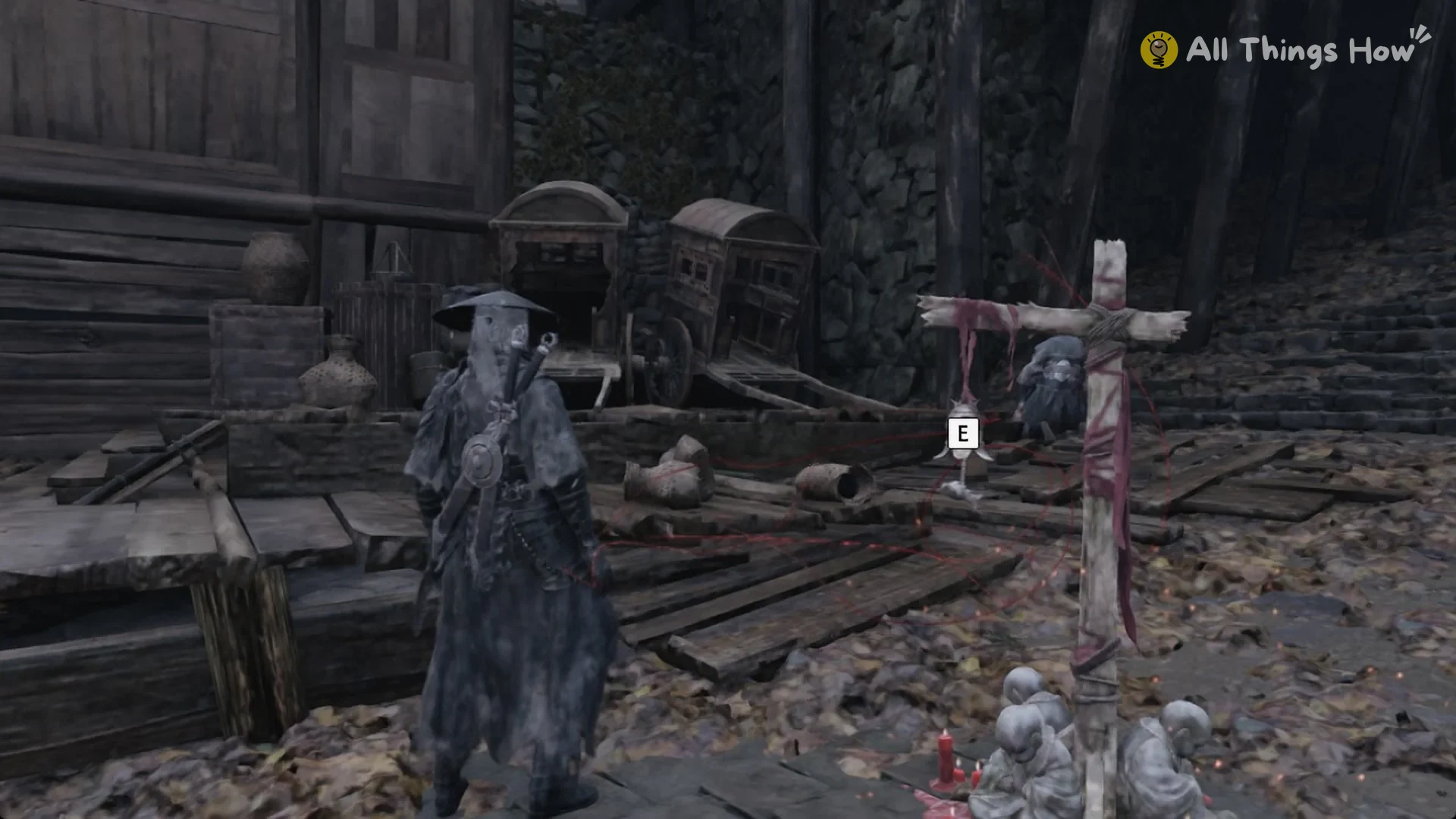 Soul at the Backstreet Archway bell beside the covered carts with the E prompt in Phantom Blade Zero