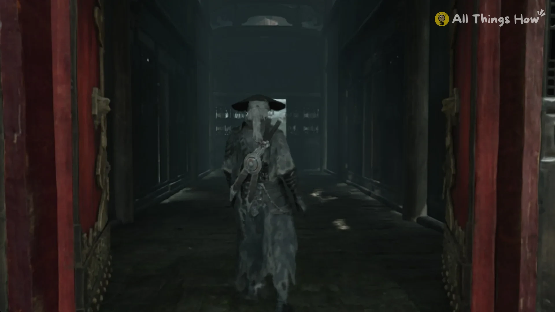 The opened red door with a dark corridor behind it in Phantom Blade Zero