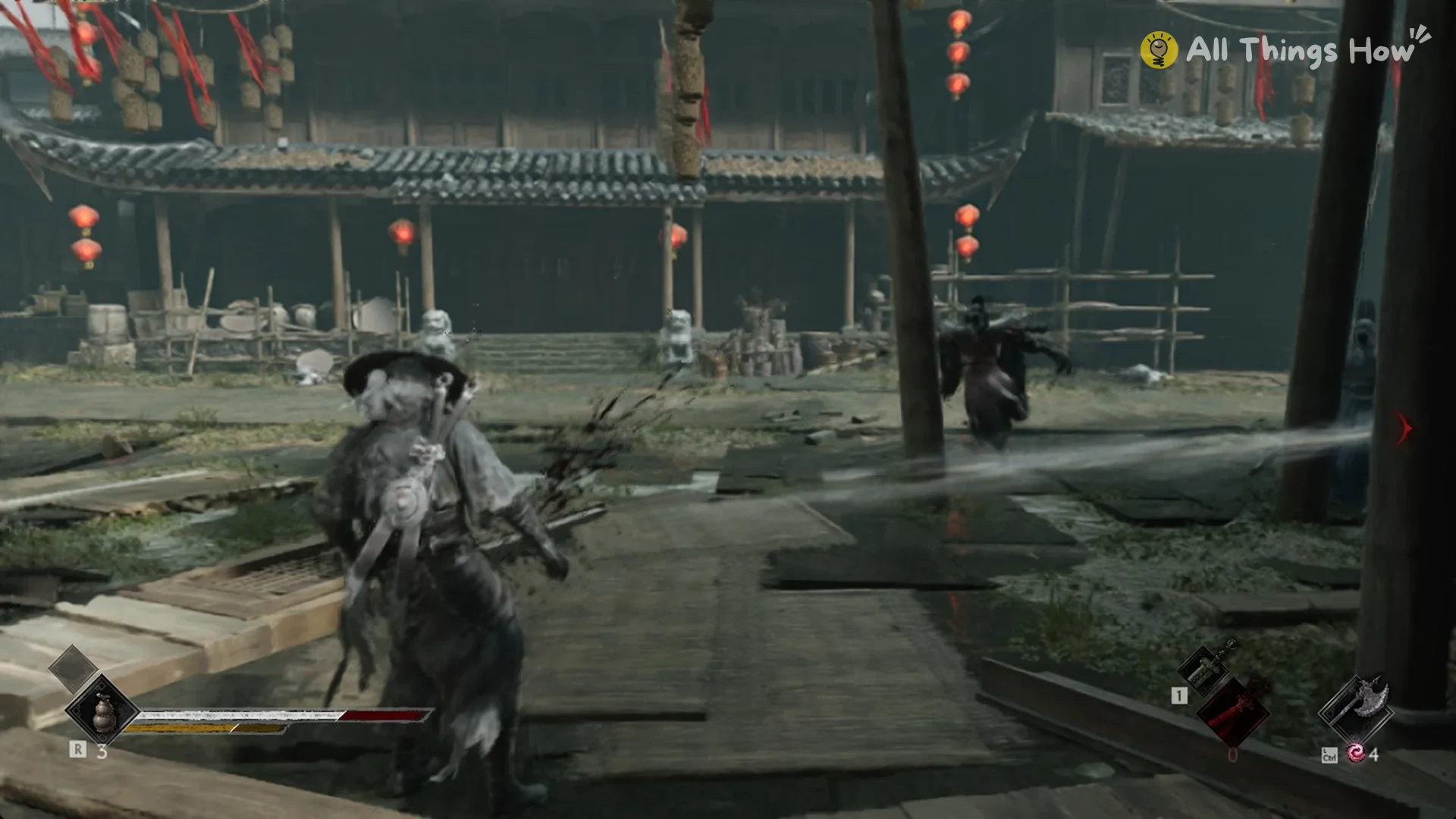 The Wildfire Shadow Warden charging across the lantern courtyard in Phantom Blade Zero
