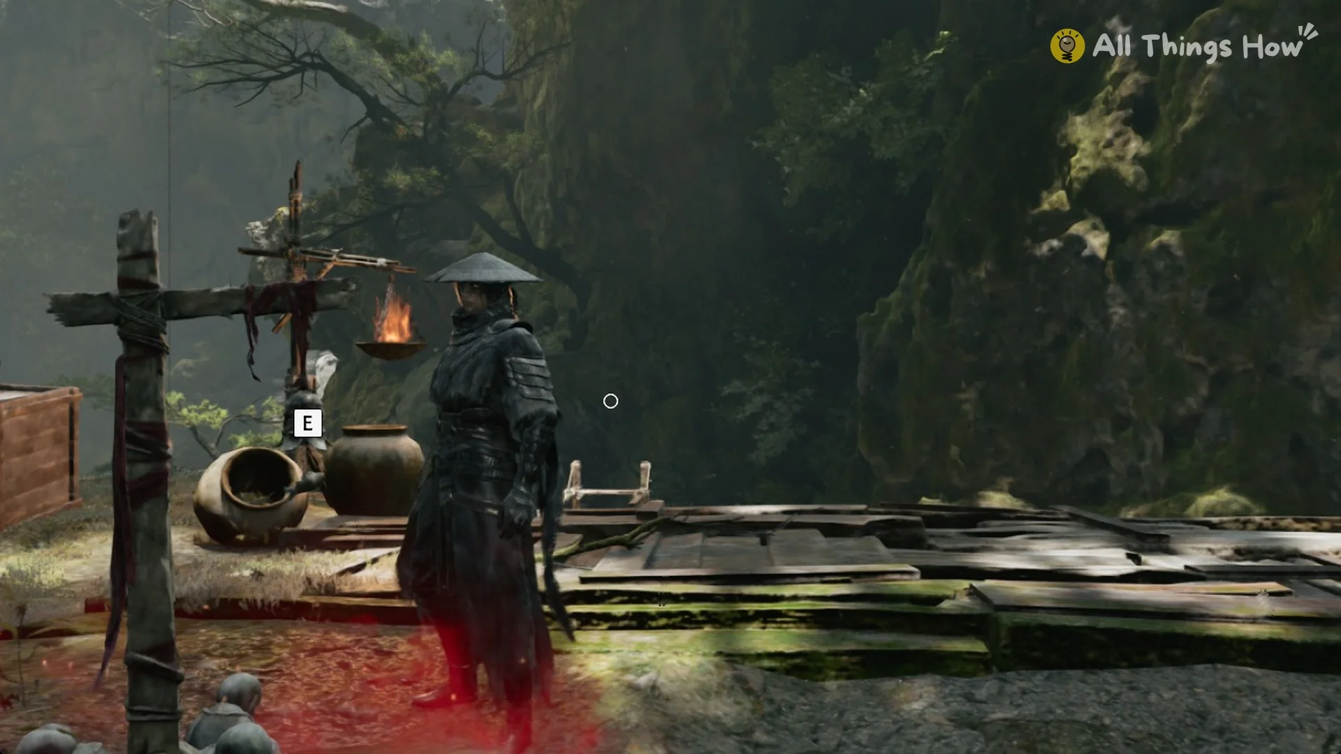 Soul by a cooking pot and a fire on a wooden platform in Weeping Creek Valley, Phantom Blade Zero