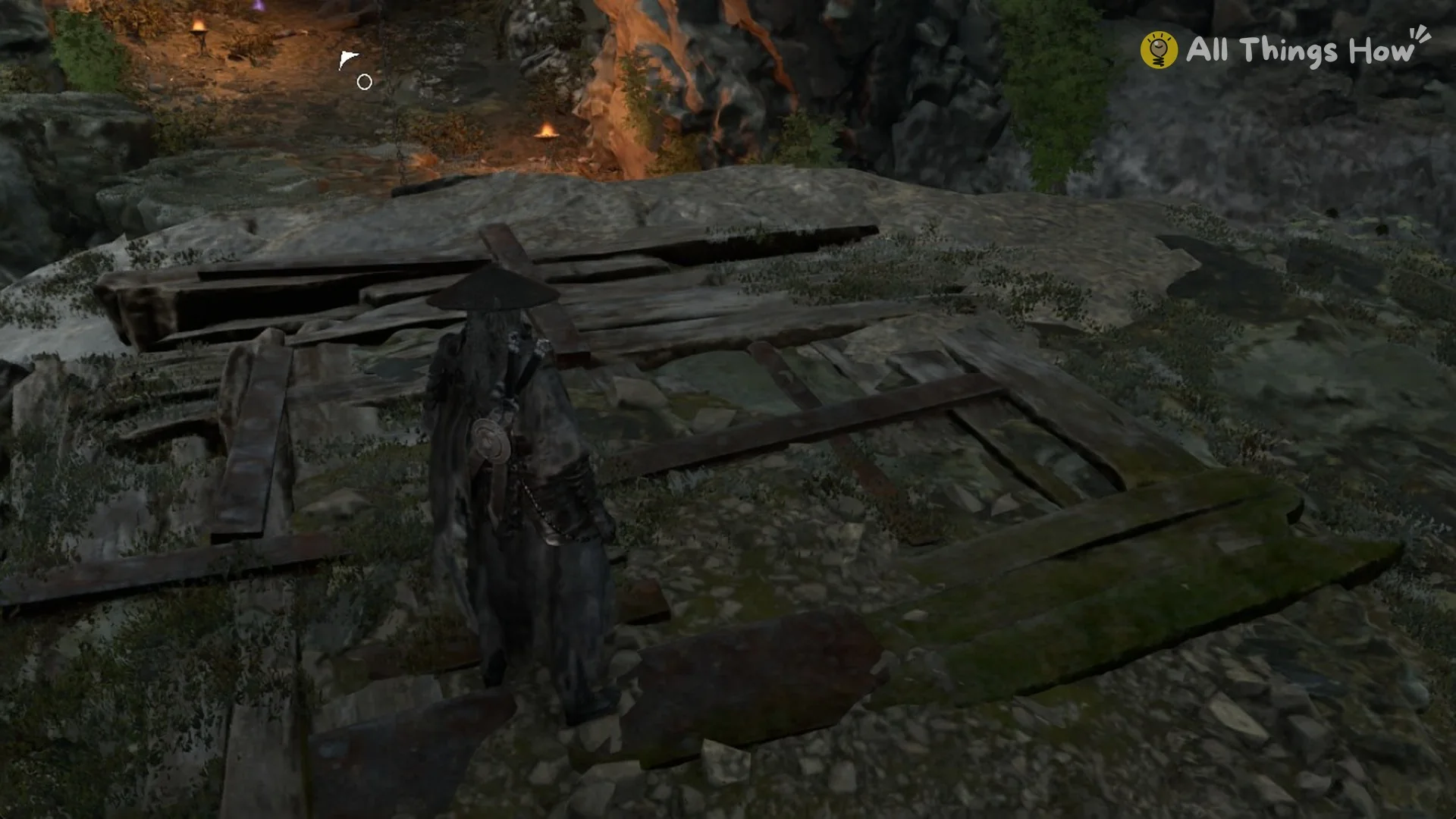 Wooden steps and planks at the top of the brazier-lit wall in Phantom Blade Zero