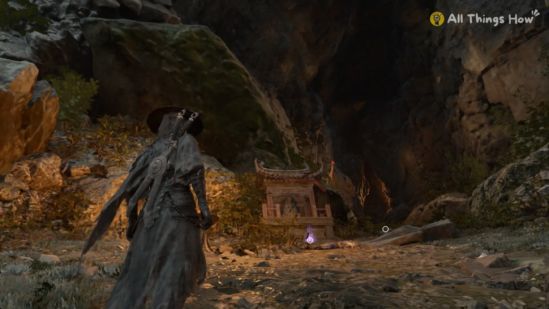 Small red shrine with a purple glint past the chain swing in Phantom Blade Zero