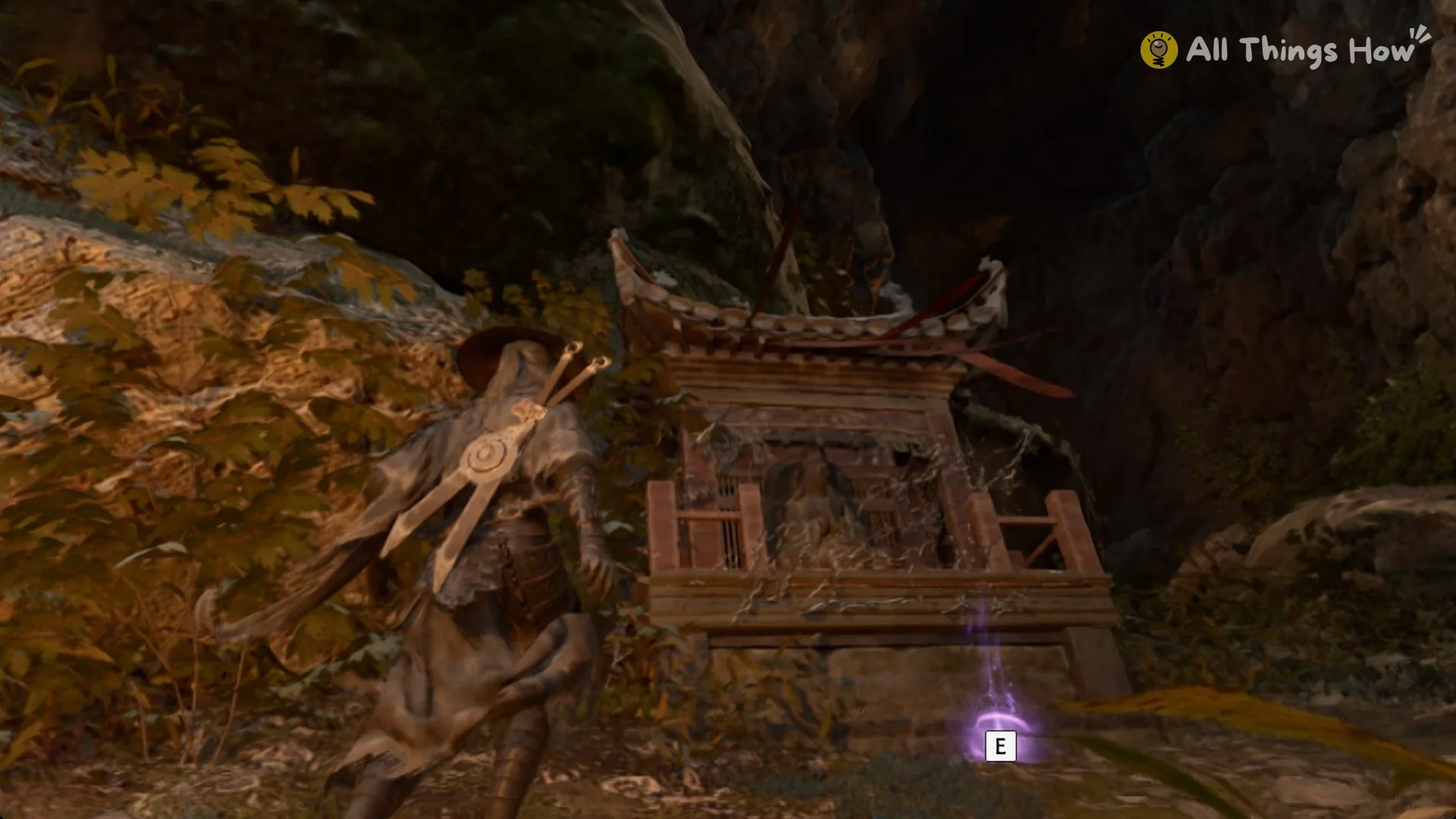 E prompt on the purple glint at the shrine in Phantom Blade Zero