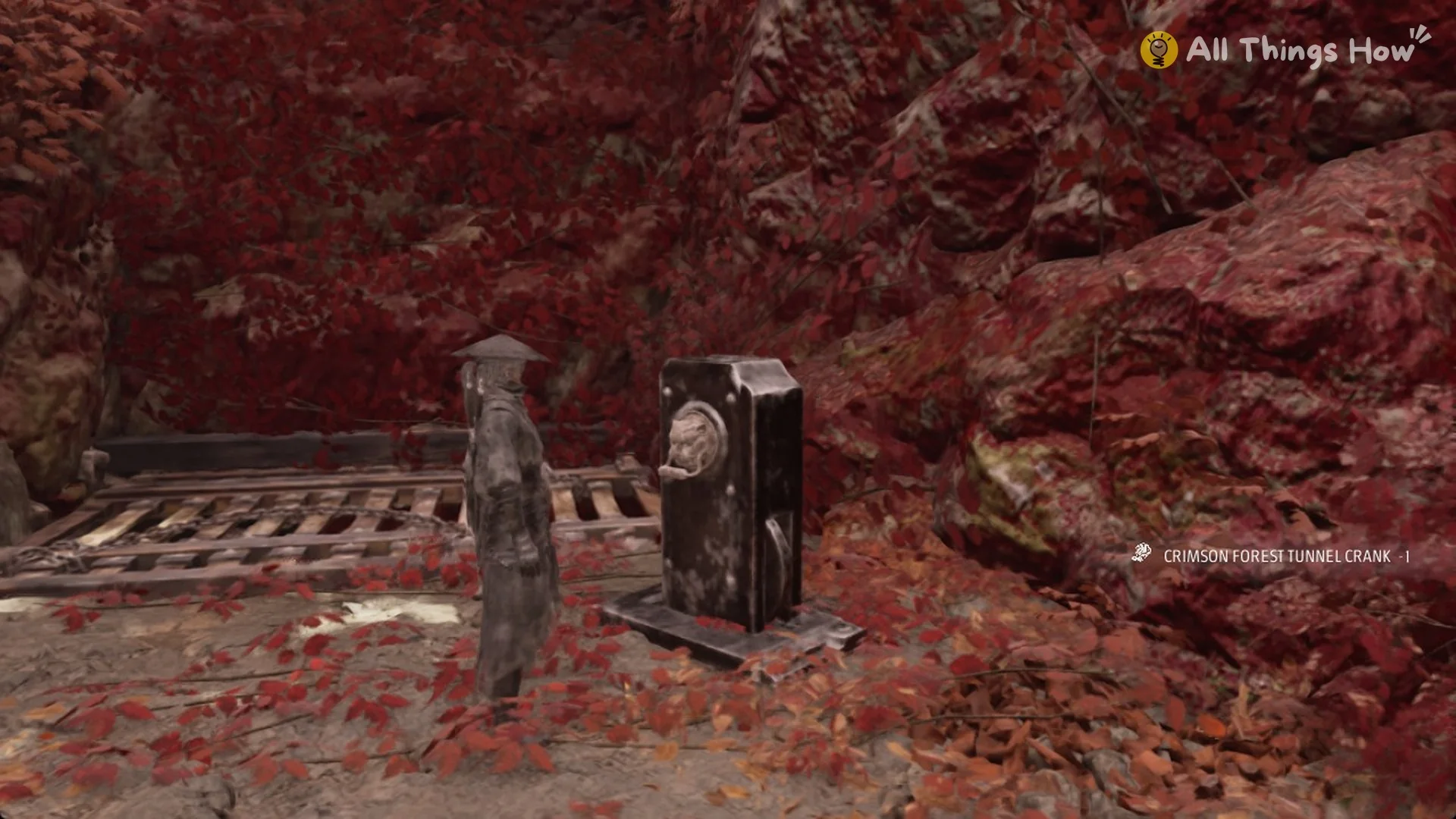Crimson Forest Tunnel Crank used notice beside the post in Phantom Blade Zero