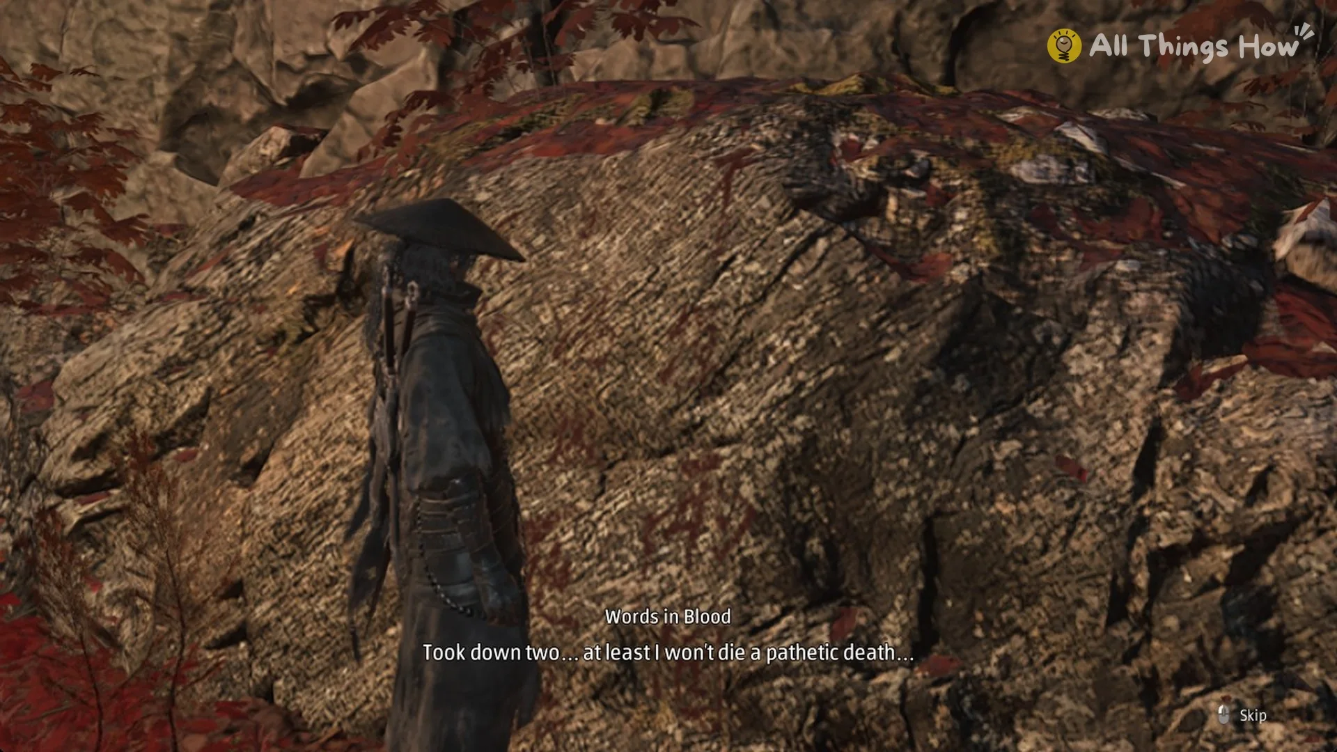 Body by a large rock with an E prompt on the path to the Butcher's camp in Phantom Blade Zero