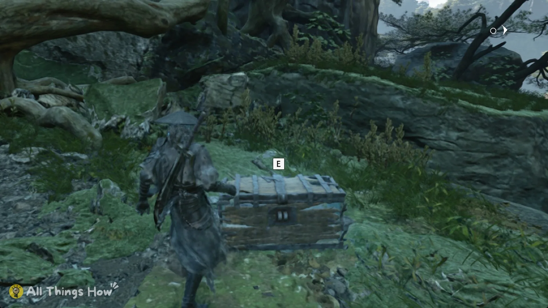 The E prompt at the Twinned Metal chest in Phantom Blade Zero