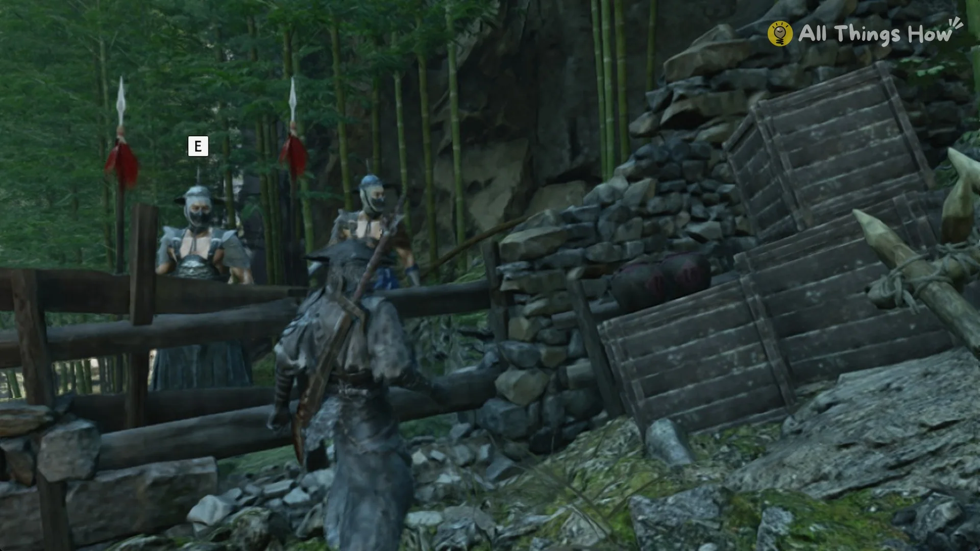 The two Stern Guards behind the fence with the E prompt near the Outpost in Phantom Blade Zero