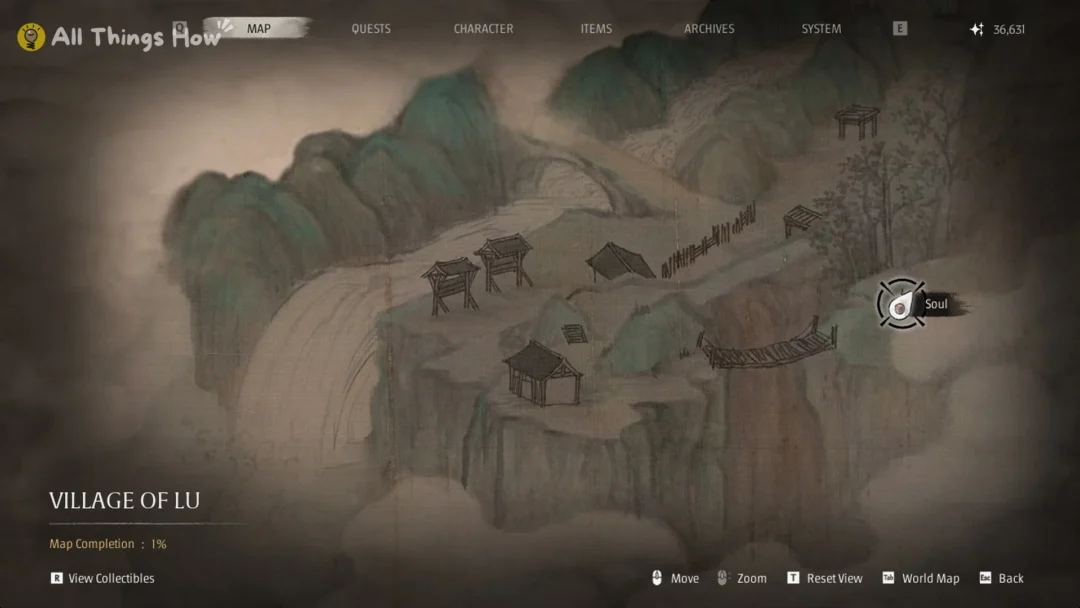 The Village of Lu map at the start of the region, Phantom Blade Zero