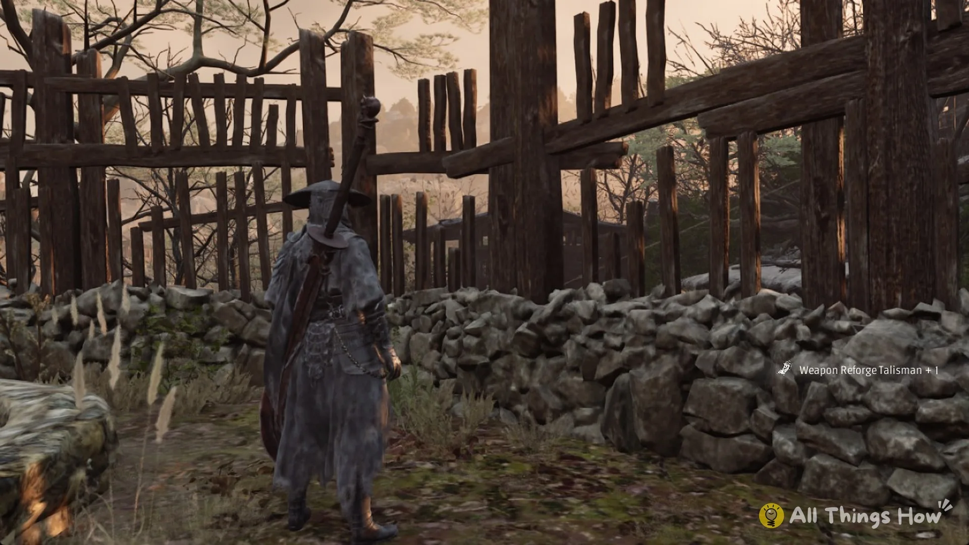 The Weapon Reforge Talisman + 1 pickup by the stone wall, Phantom Blade Zero