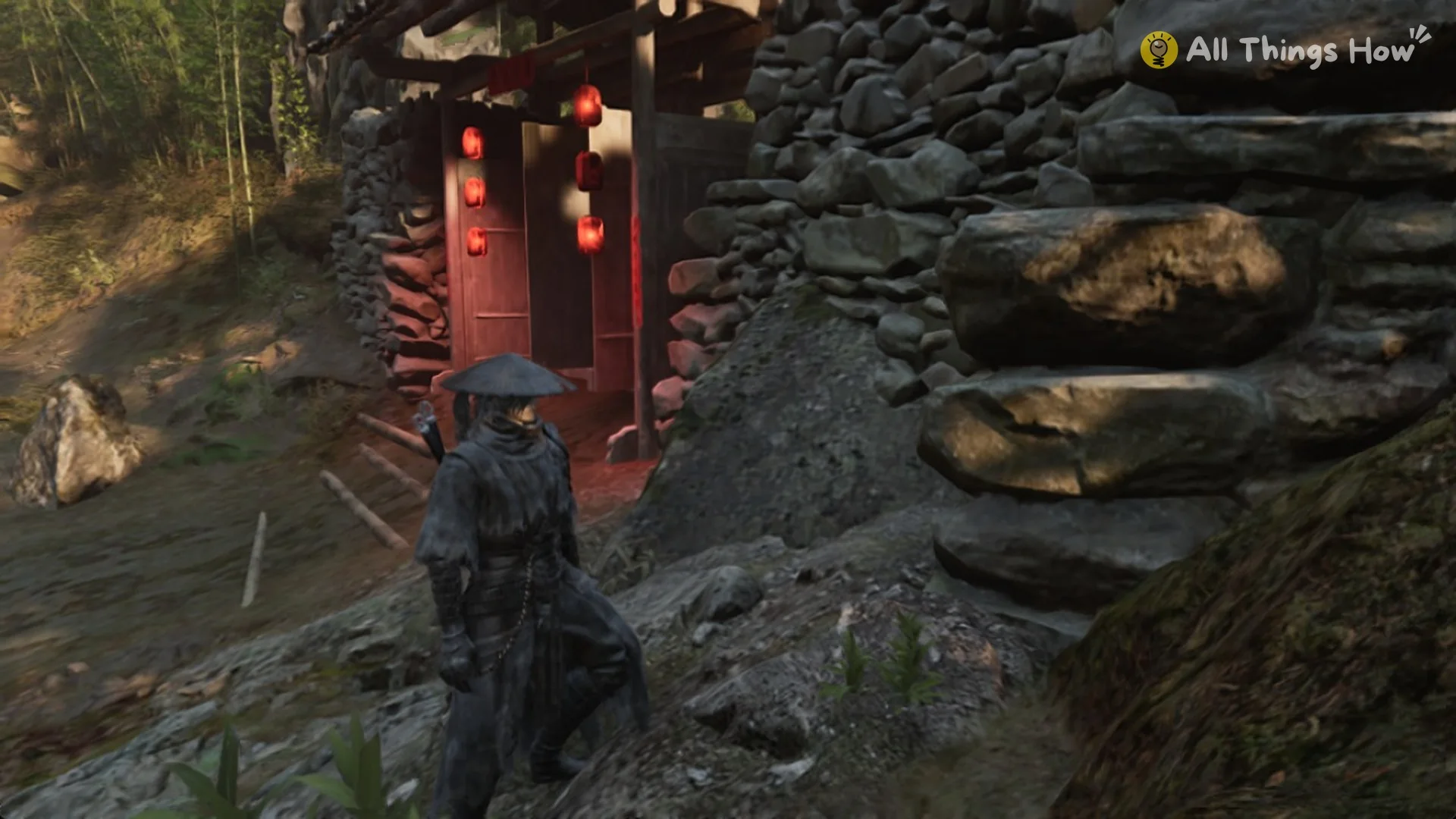 The red-lantern double gate at the top of the steps past the Zhuo Bi arena, Phantom Blade Zero