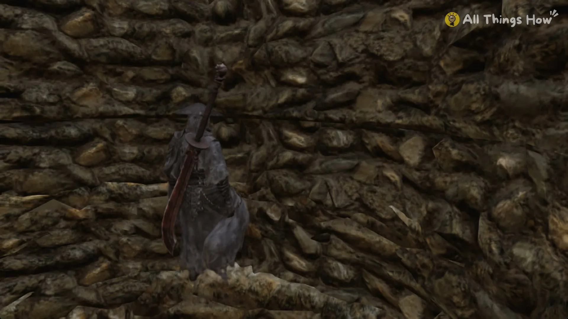 Soul standing on the narrow stone lip inside the well shaft, Phantom Blade Zero