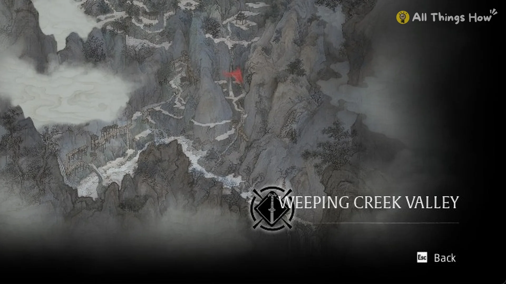 Whence the Weeping quest marker on the Weeping Creek Valley label with only a Back option, Phantom Blade Zero