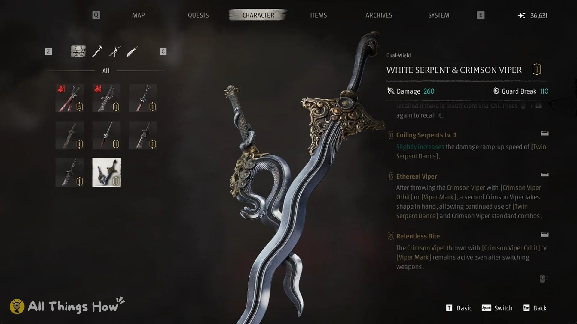 White Serpent and Crimson Viper advanced arts: Coiling Serpents, Ethereal Viper and Relentless Bite, Phantom Blade Zero