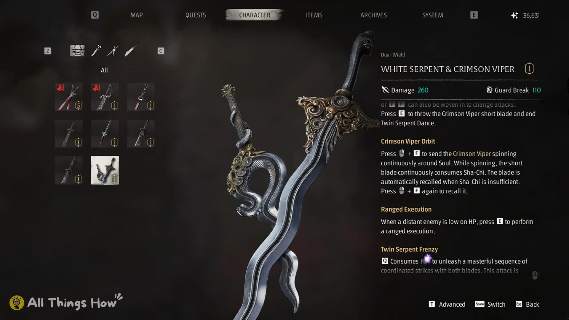White Serpent and Crimson Viper arts: Crimson Viper Orbit, Ranged Execution and Twin Serpent Frenzy, Phantom Blade Zero