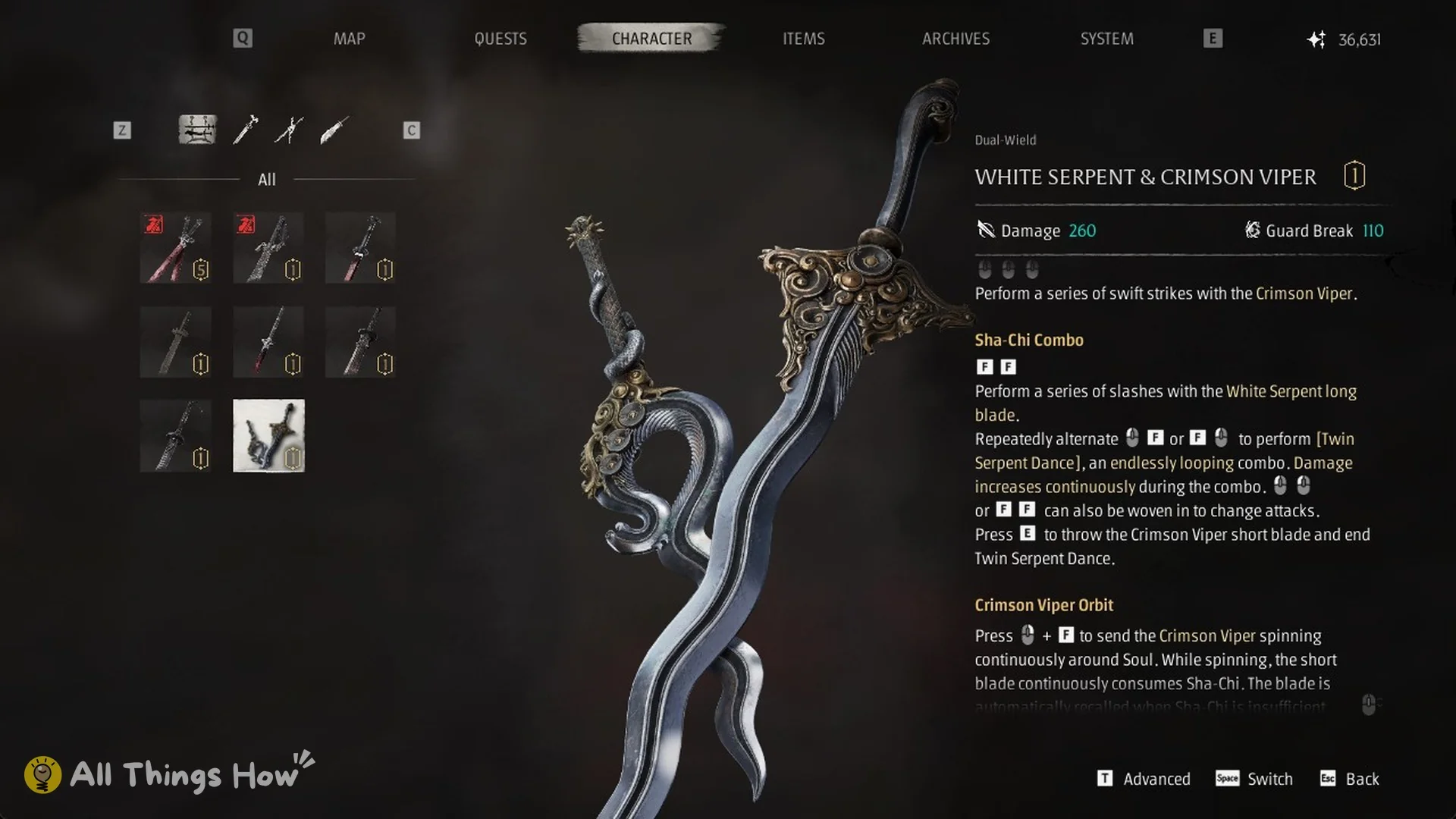 White Serpent and Crimson Viper arts: Sha-Chi Combo, Twin Serpent Dance and Crimson Viper Orbit, Phantom Blade Zero