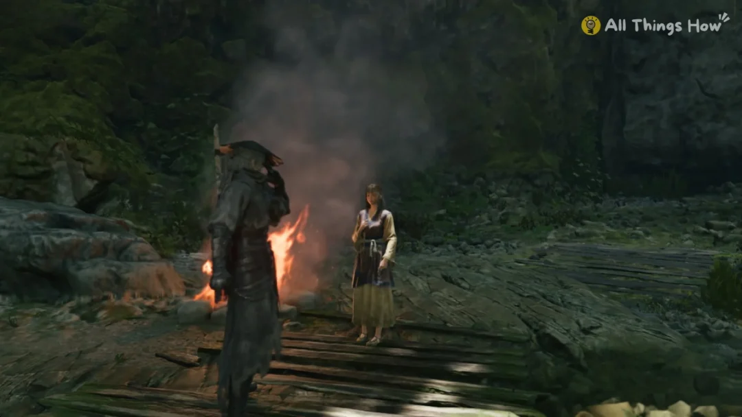 Soul standing by a campfire on a wooden walkway in Phantom Blade Zero