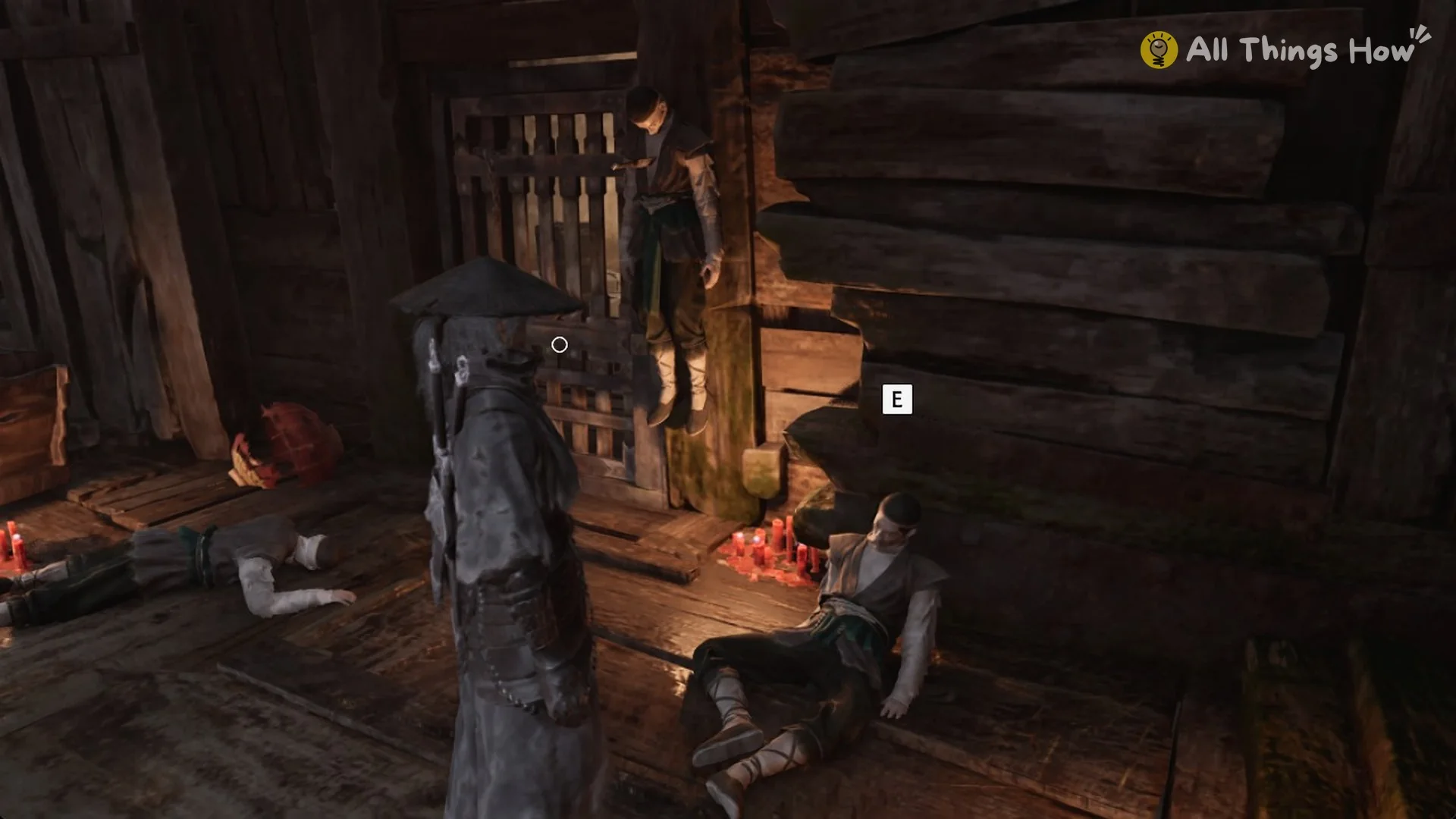 The Wounded Thief sitting by the barred tunnel gate with the E prompt, Phantom Blade Zero