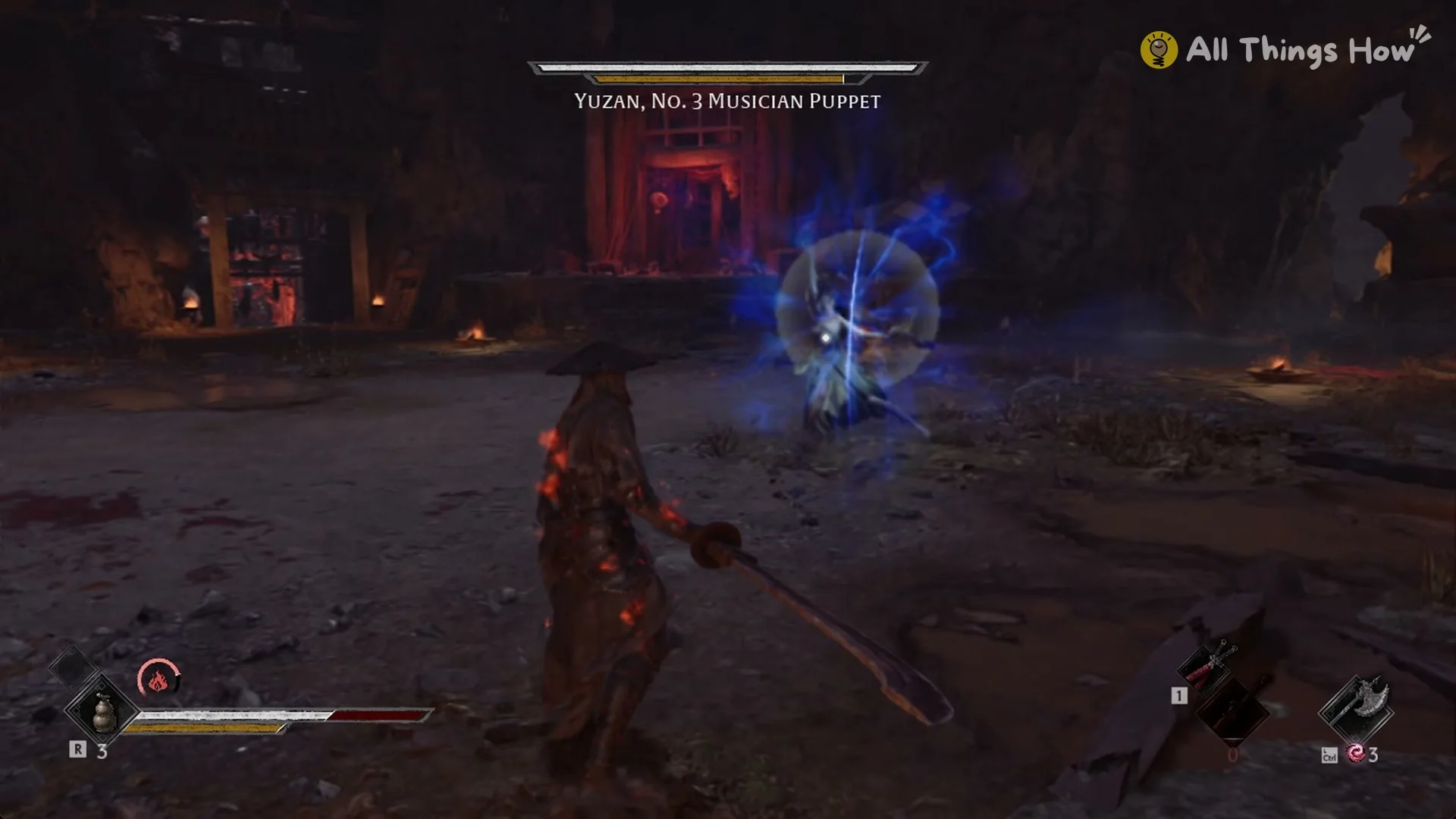 Yuzan inside a blue swirl before a blue blade, Phantom Blade Zero