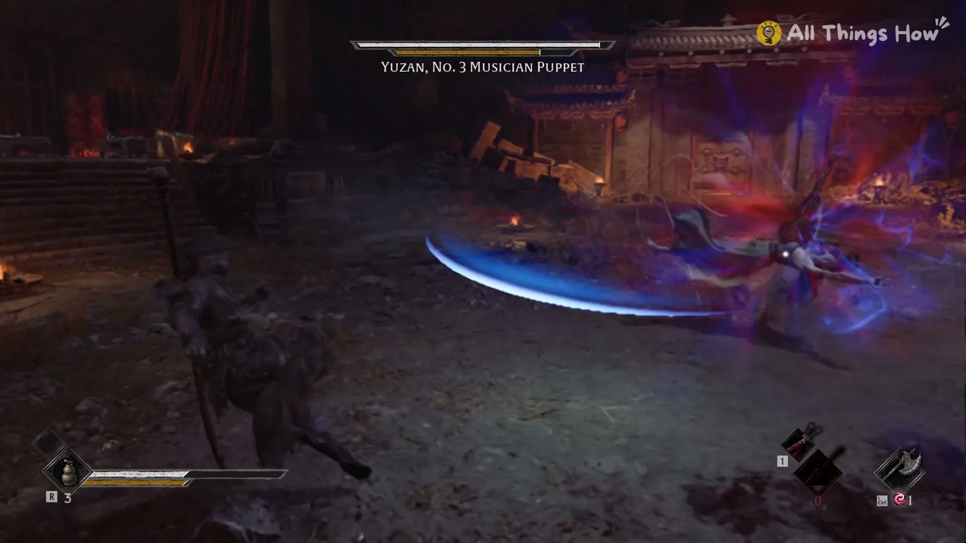 A blue blade flying low across the arena, Phantom Blade Zero