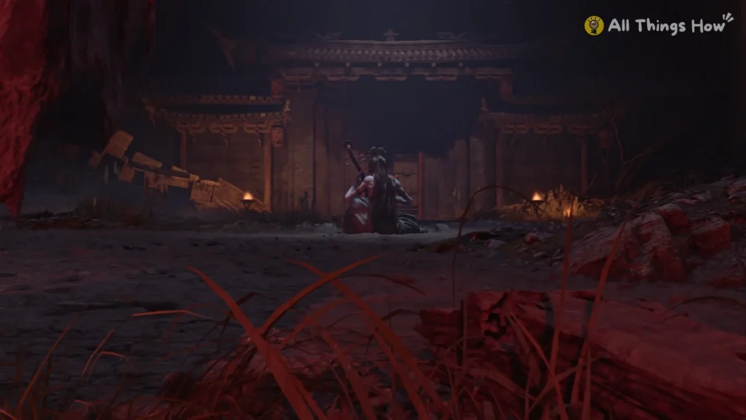Yuzan seated with her pipa at the far end of her arena, Phantom Blade Zero