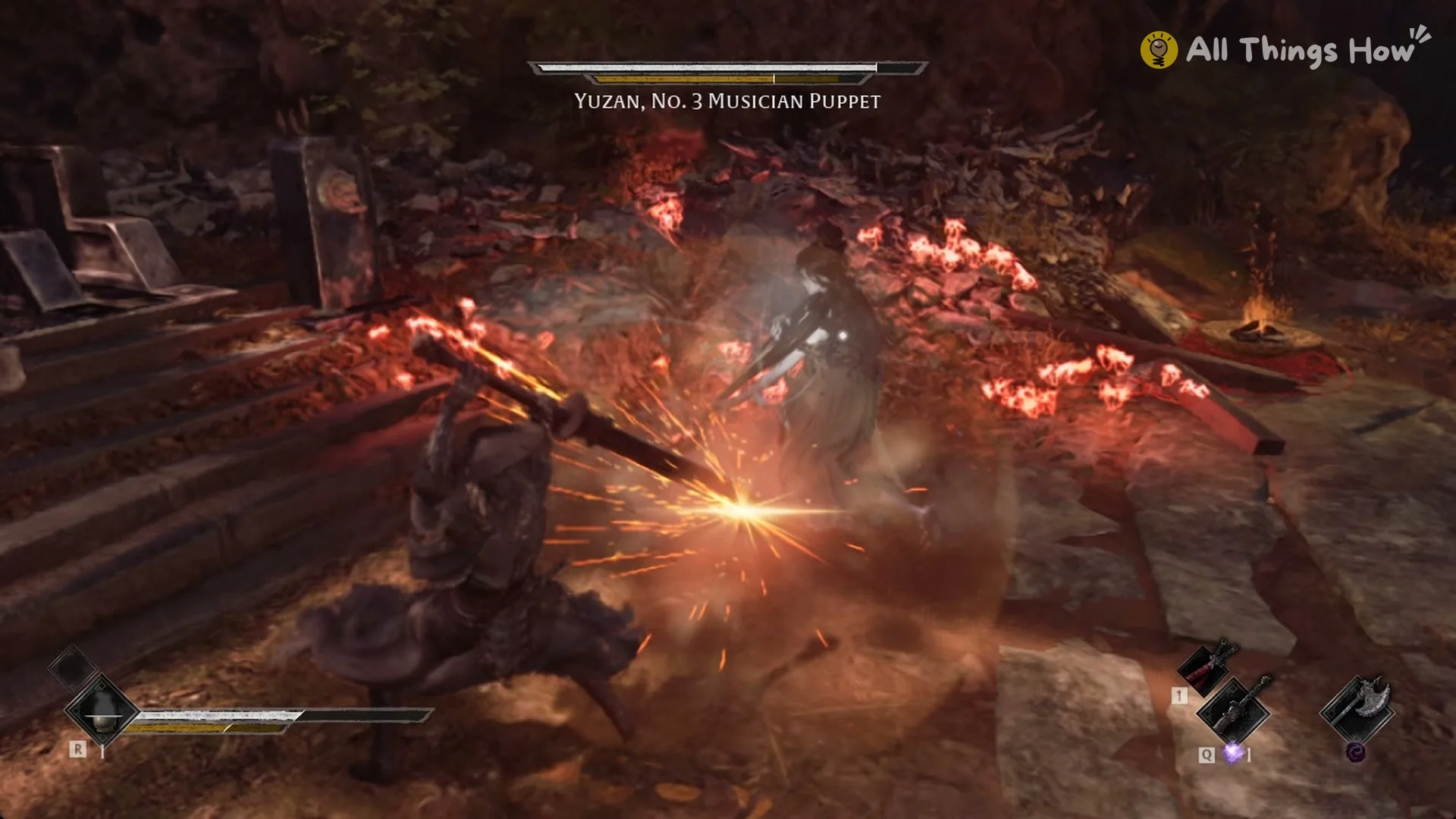 Sparks from a parried close pipa strike, Phantom Blade Zero