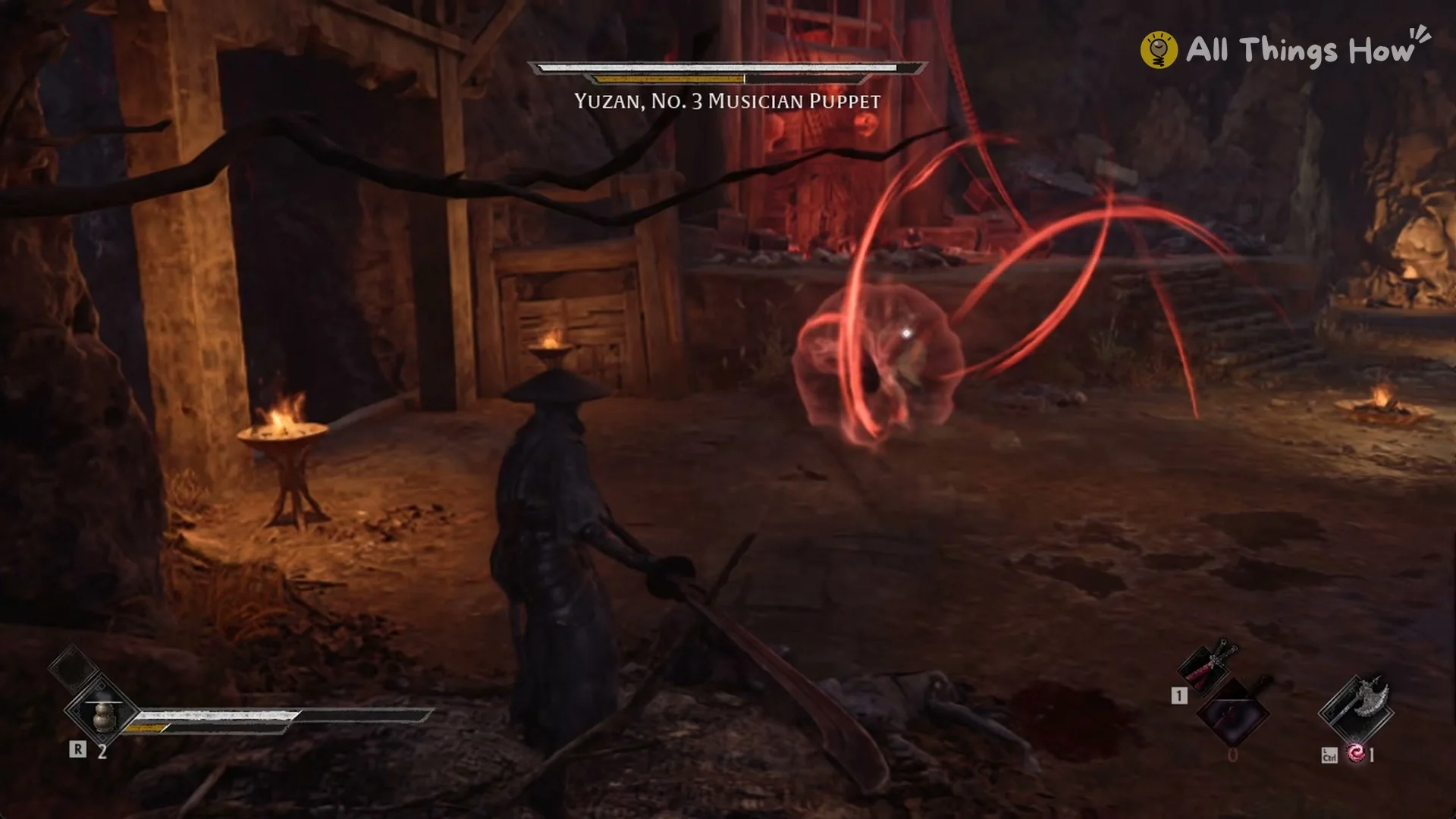 Yuzan inside a red sphere sending out red crescent blades, Phantom Blade Zero