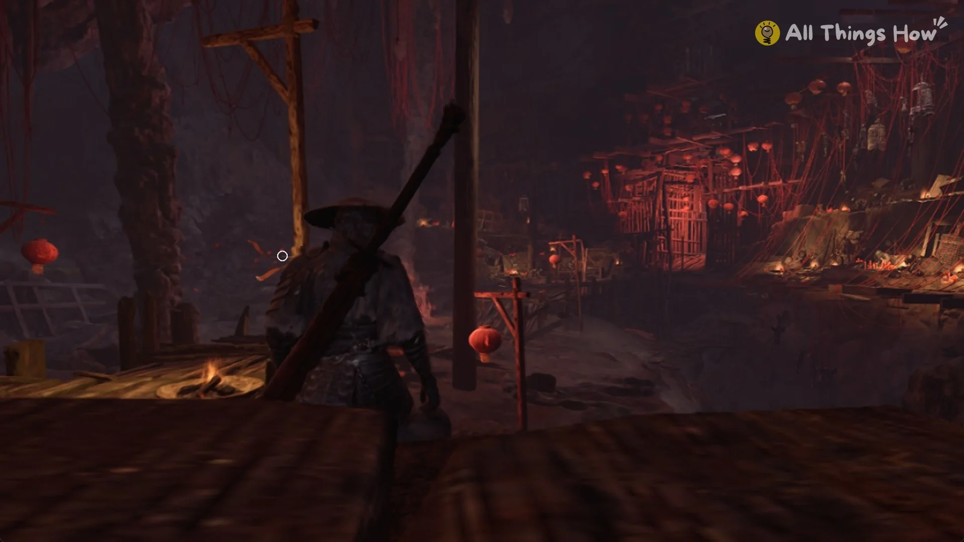 Red lanterns hanging over the cavern on the way to Yuzan, Phantom Blade Zero