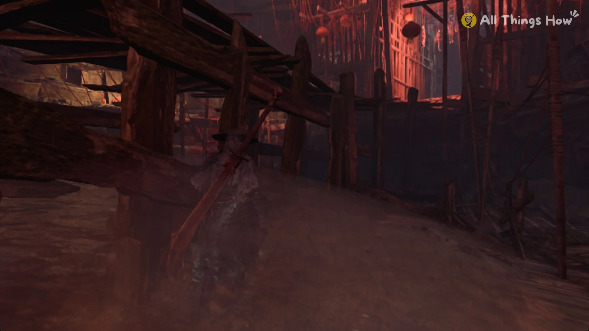 Timber scaffolding over the muddy basin on the way to Yuzan, Phantom Blade Zero