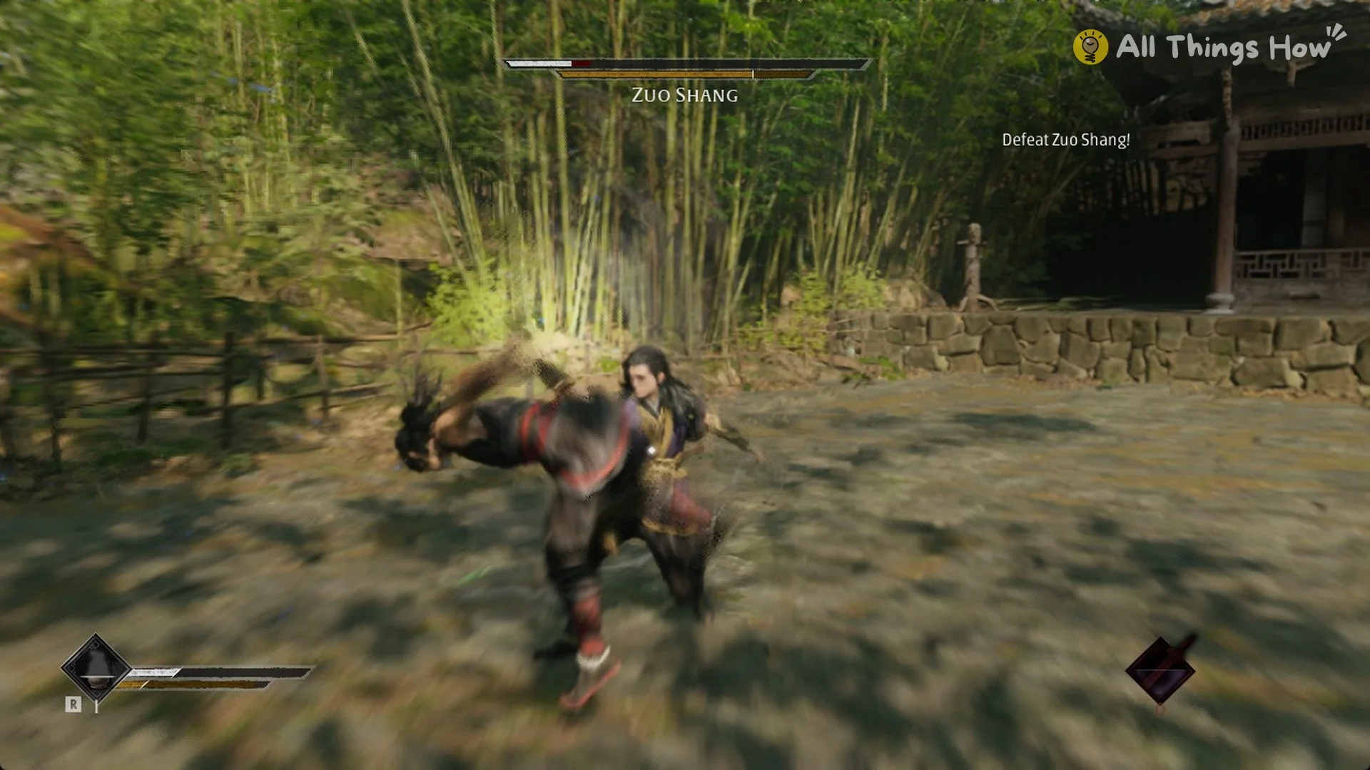 Landing a combo on young Zuo Shang in the Phantom Blade Zero sparring yard with his health bar dropping