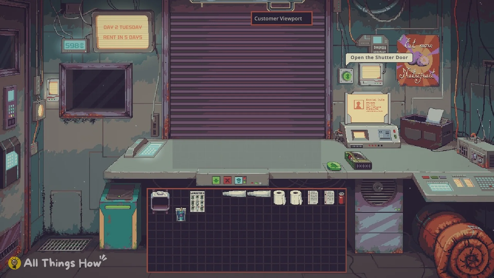 Shop on Day 2 Tuesday with 598 credits and Rent in 5 days