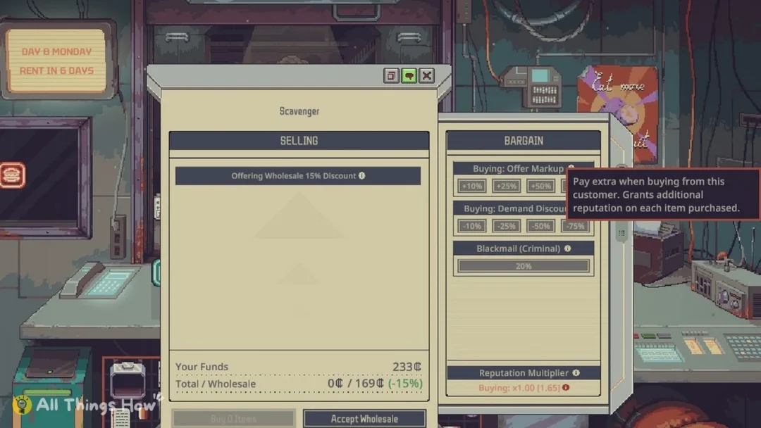 Bargain panel with the Offer Markup tooltip
