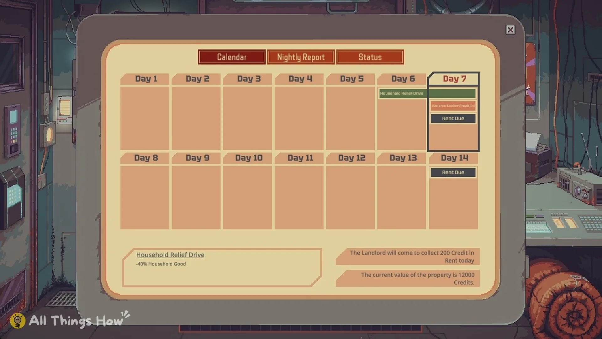Calendar showing the Household Relief Drive event