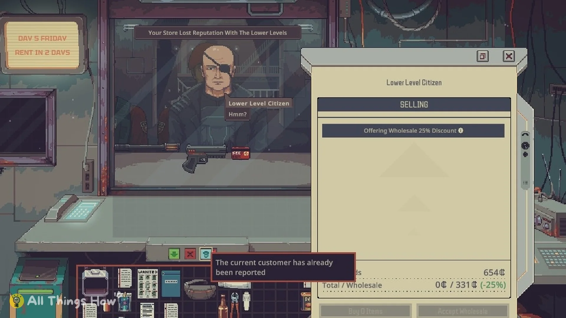 Reported wanted customer with the Lower Levels reputation loss banner