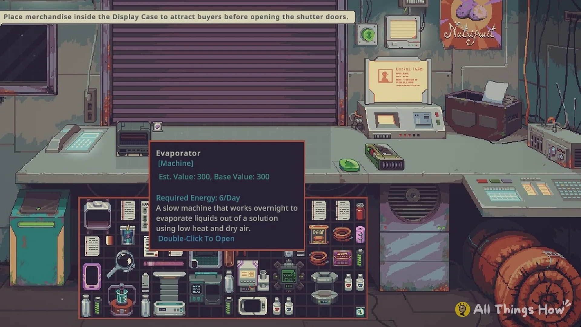 Evaporator tooltip with Required Energy 6/Day