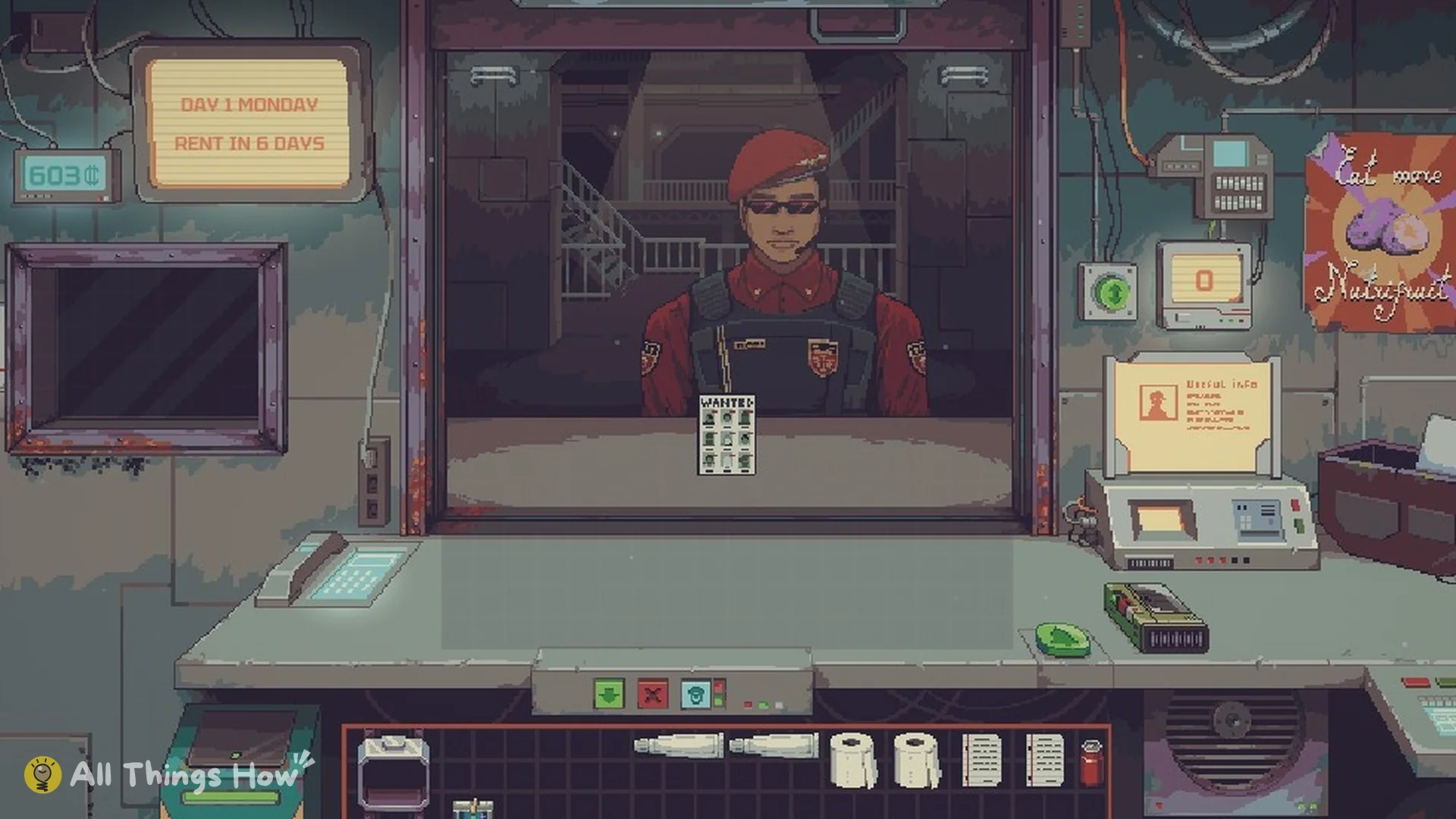 Officer at the shop counter
