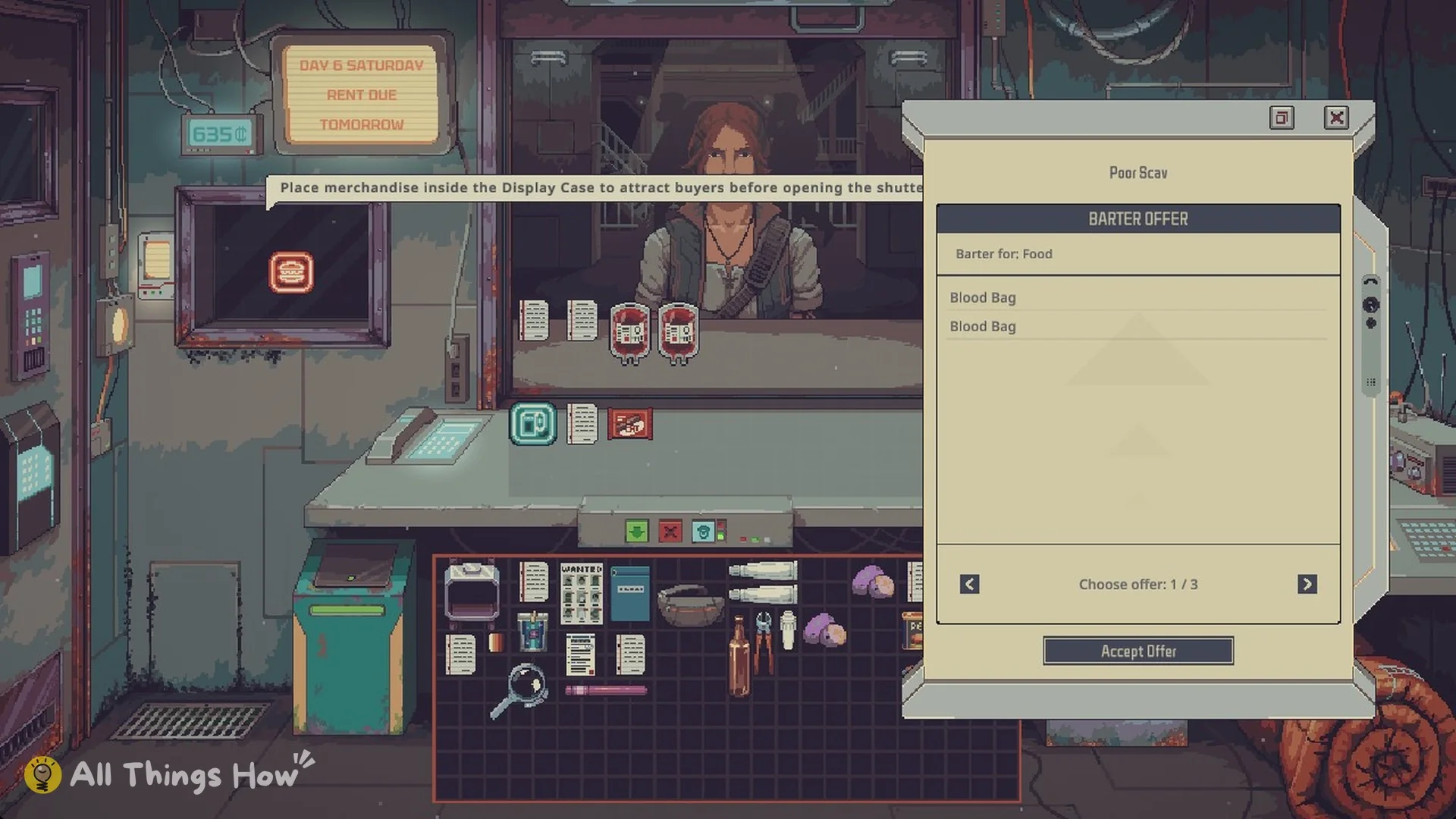 Poor Scav barter offer panel: Barter for Food, offer 1 of 3, two Blood Bags