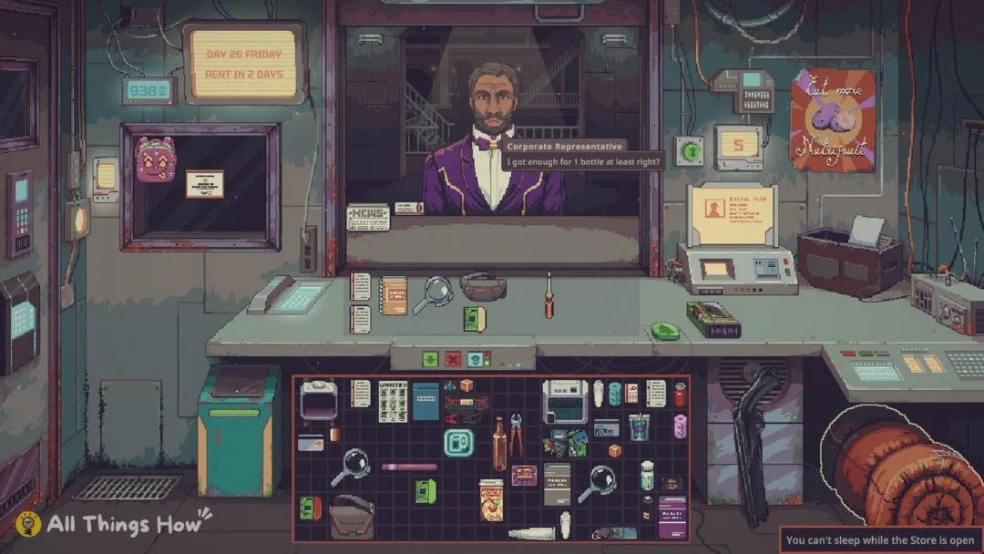 Corporate Representative at the store window during the Water Supply Crisis, Day 26