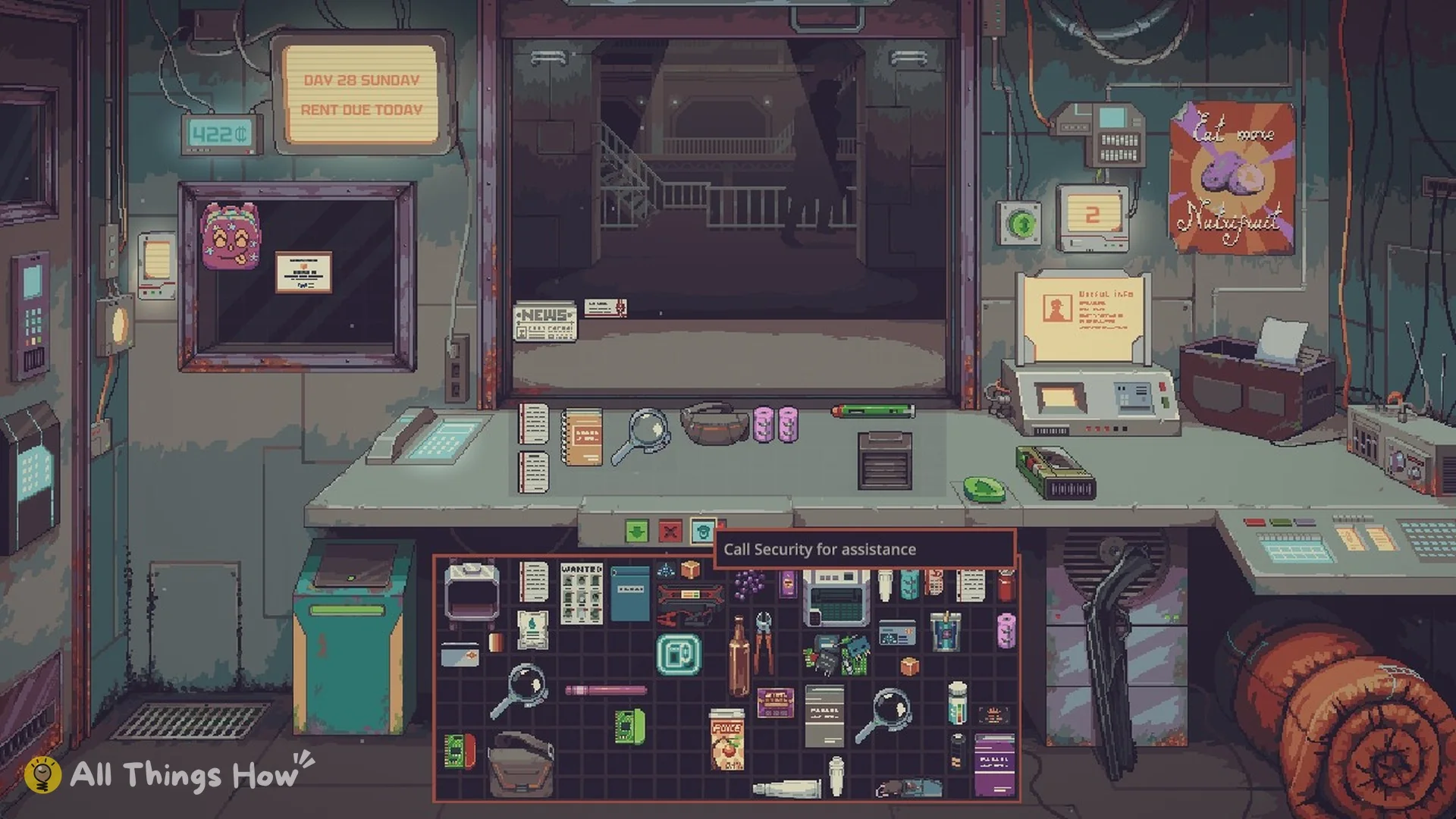 Empty store window after the arrest on Day 28, credits 422