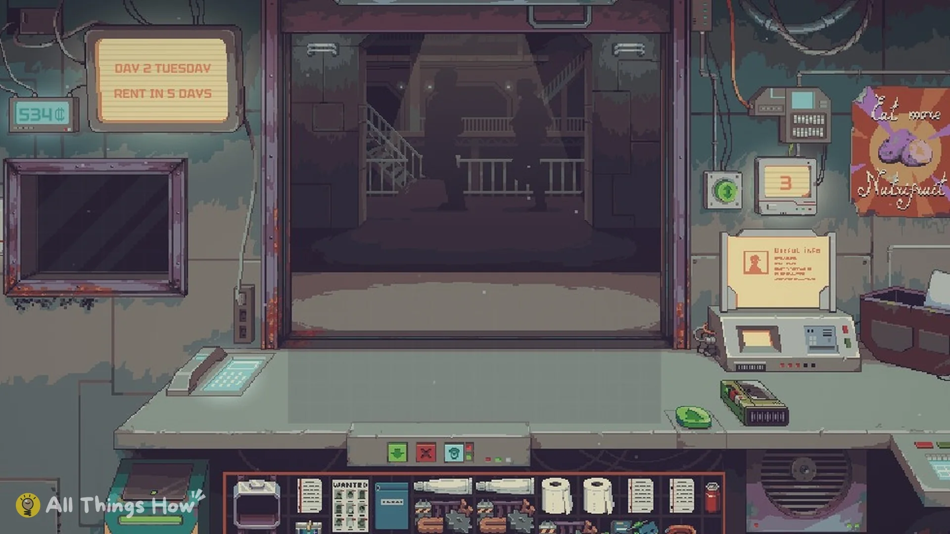 The store counter on Day 2 in Probably Stolen