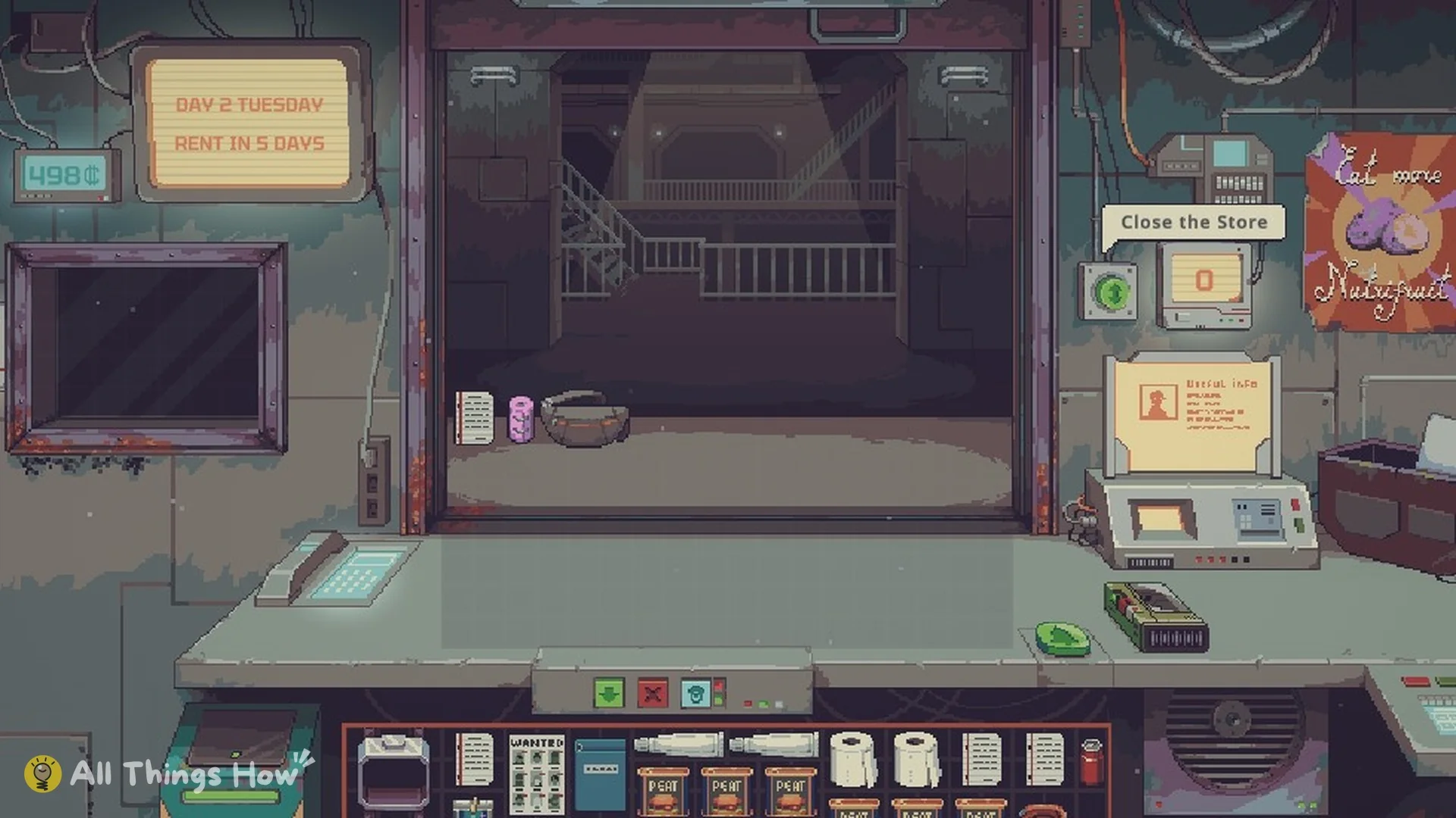 The store counter after the Mentor's visit in Probably Stolen