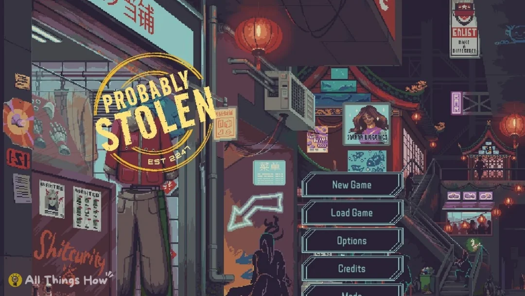 The Probably Stolen title screen menu