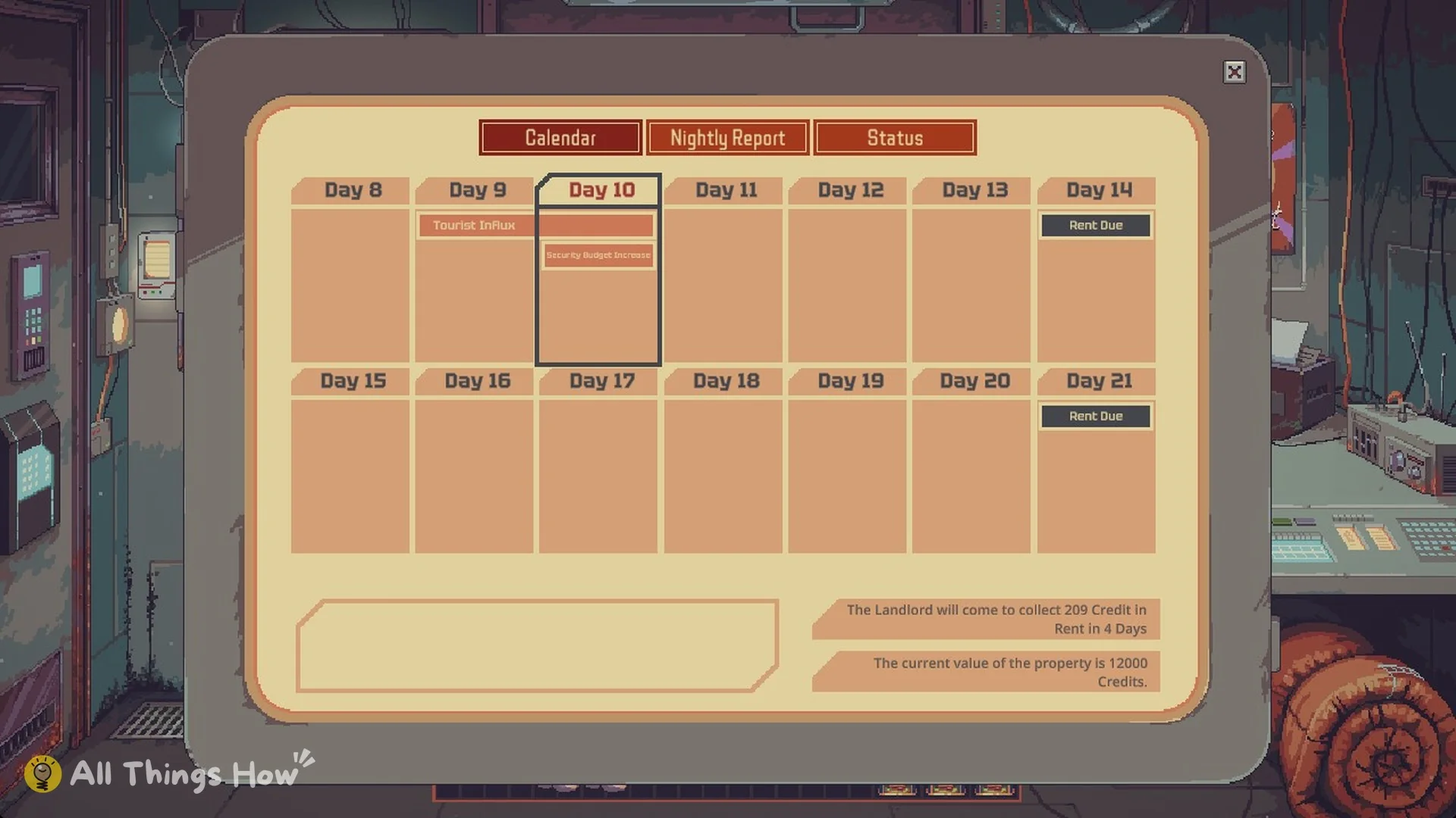 Calendar with Tourist Influx on Days 9 and 10 and Security Budget Increase on Day 10