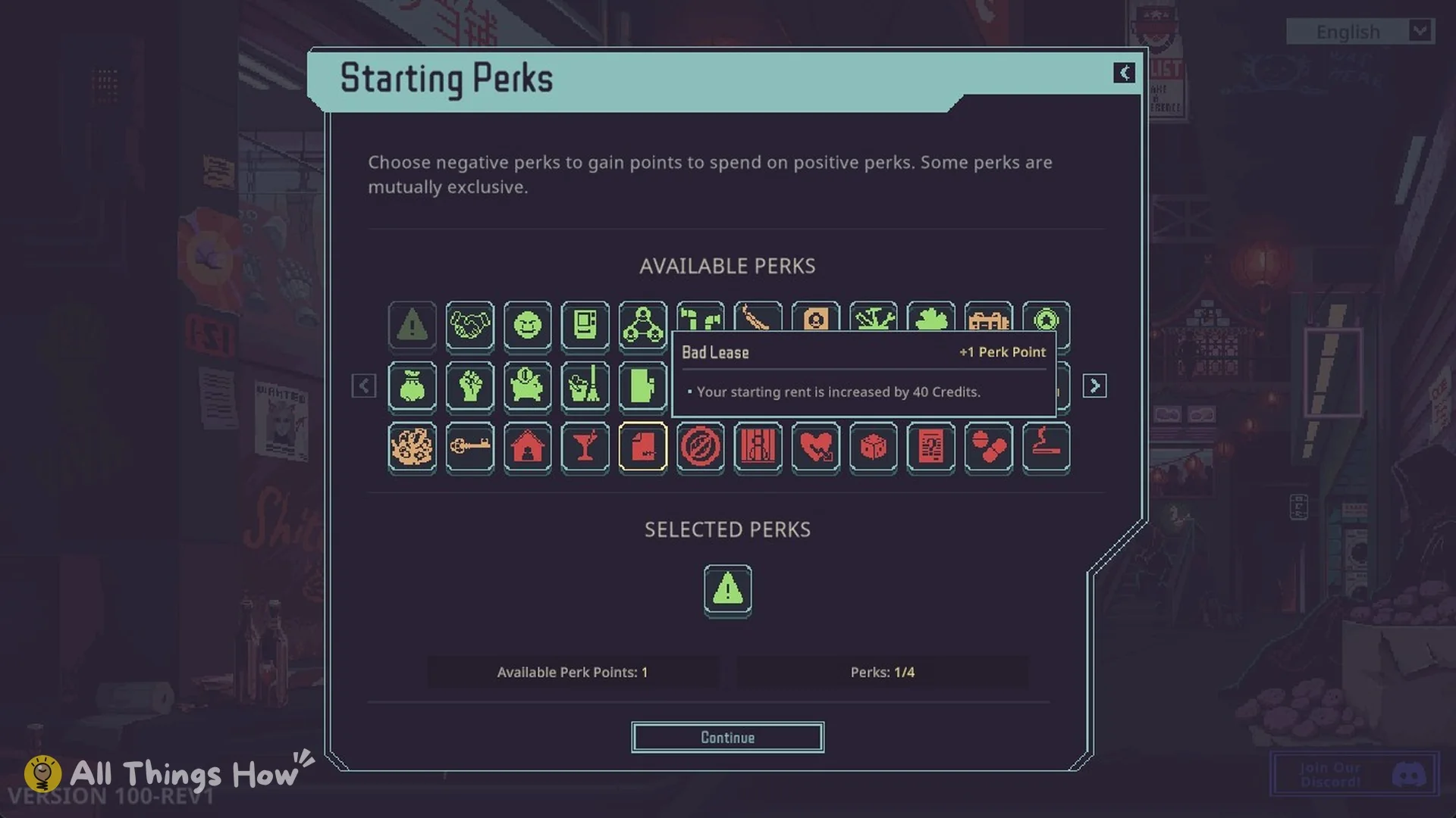 Bad Lease perk tooltip giving 1 perk point